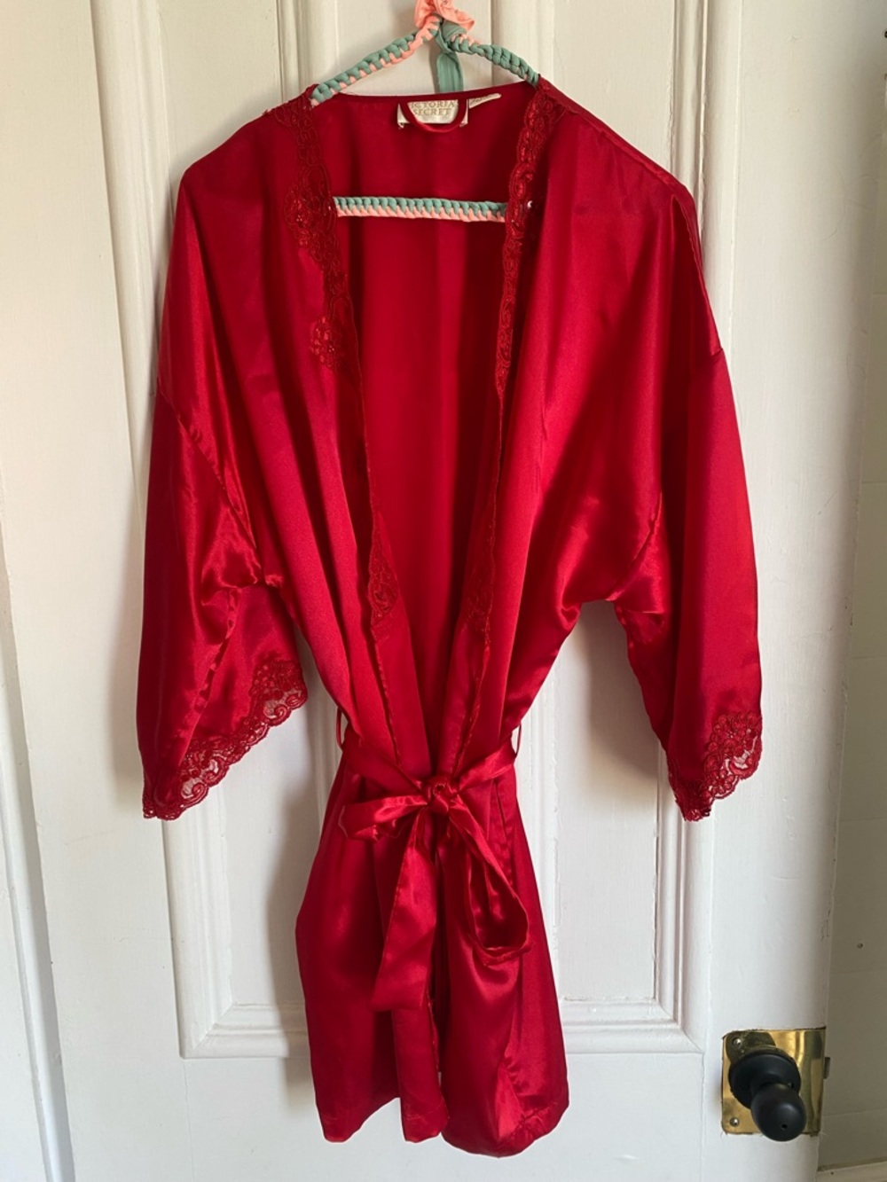 Vintage Victoria’s Secret. Red Satin Lace-Trim Robe - Women's Intimates